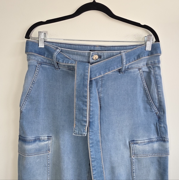 WHBM White House Black Market Wide Leg Cargo Jeans Belted High Rise Size 10 - Picture 5 of 12